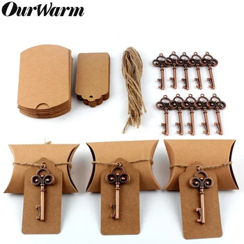

OurWarm 50pcs Vintage Bronze Bottle Openers and Candy Box+Tags Cards Wedding Souvenirs for Guests Event Party Favor Supplies