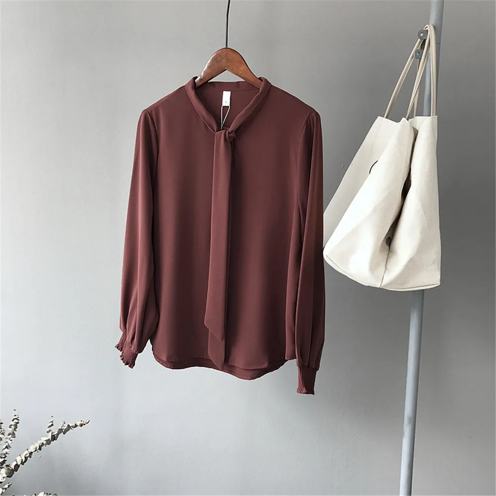 High quality Casual Chiffon Women blouse shirt Lantern Sleeve Office Work Shirts Blouse Solid Elegant Loose Tops Blusas (7)