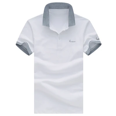 Новая мужская рубашка поло Мужская сплошной цвет мужской поло рубашка с коротким рукавом дышащая Мода из чистого хлопка поло для отдыха рубашка S-5XL - Цвет: Белый