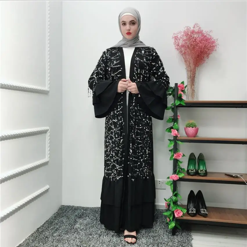 S-2XL Большие размеры пайетки вышивка мусульманин Абая платье халаты Арабская полная длина Рамадан мусульманин кимоно поклонение Услуги abayas