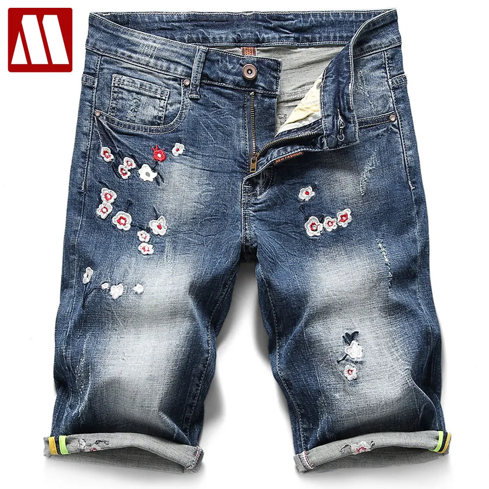 

Chinese Style Man Applique Short Jeans Brand Clothing Bermuda 2019 Summer 98% Cotton Cozy Male Shorts Casual Retro Denim Shorts