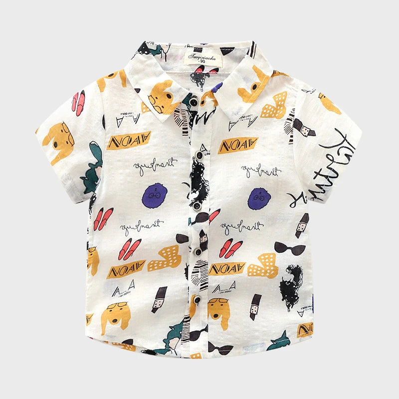 

BINIDUCKLING New Arrival Summer Baby Boys Kids Tops Clothes Printed Graffiti Shirt Cotton Short Sleeve Button Children Clothes
