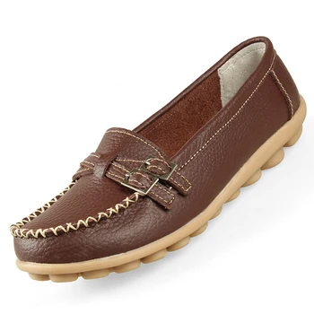

TN-TRAV New women flats genuine leather shoes women slip on woman shoes brown US7=EUR38=feet length 24CM