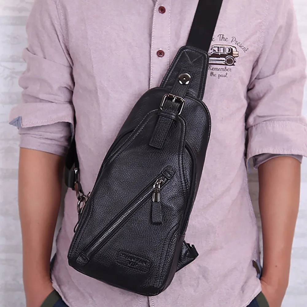 Genuine Leather Cross Body Single Chest Back Pack Men Travel Casual ...