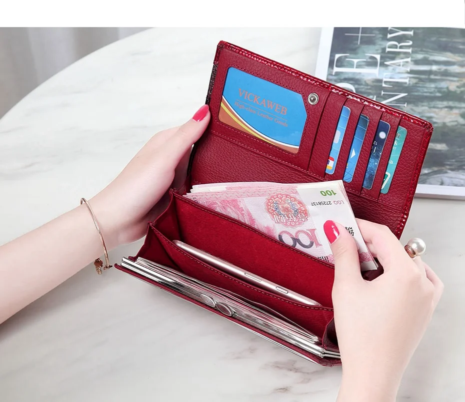 VICKAWEB Wallet Female Patchwork Long Women Wallets Genuine Leather Purses Ladies Vintage Hasp Purse Alligator Standard Wallets-AE150-1-013