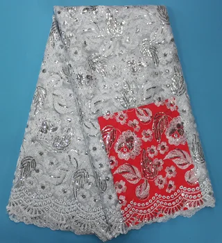 

Latest discount Massive sequins Multicolored unique African french lace sewing tulle fabric net lace Hot Sale 5 yards per piece