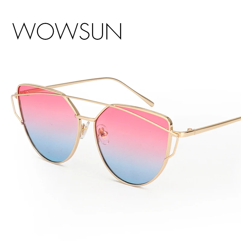 WOWSUN новые уникальные металлические солнцезащитные очки кошачий глаз женские