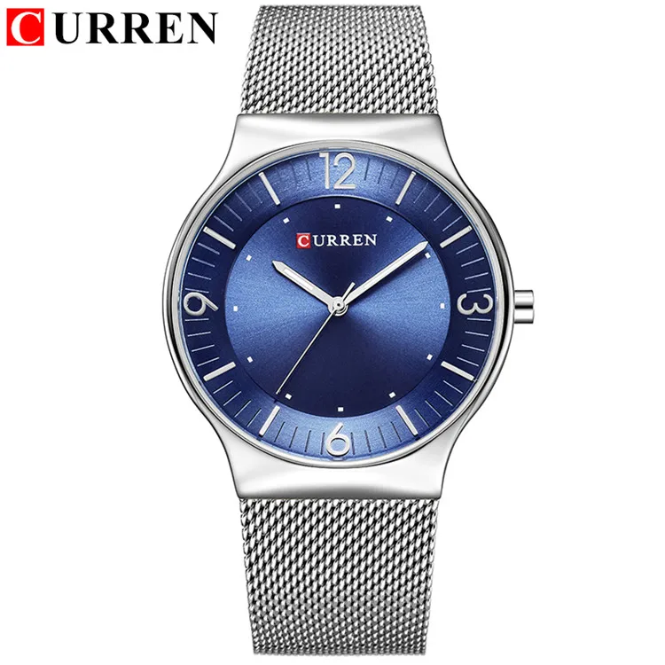 CURREN часы для мужчин лучший бренд класса люкс кварцевые часы классический черный Бизнес наручные часы полный стальной ремешок часы Relogio Masculino - Цвет: silver blue