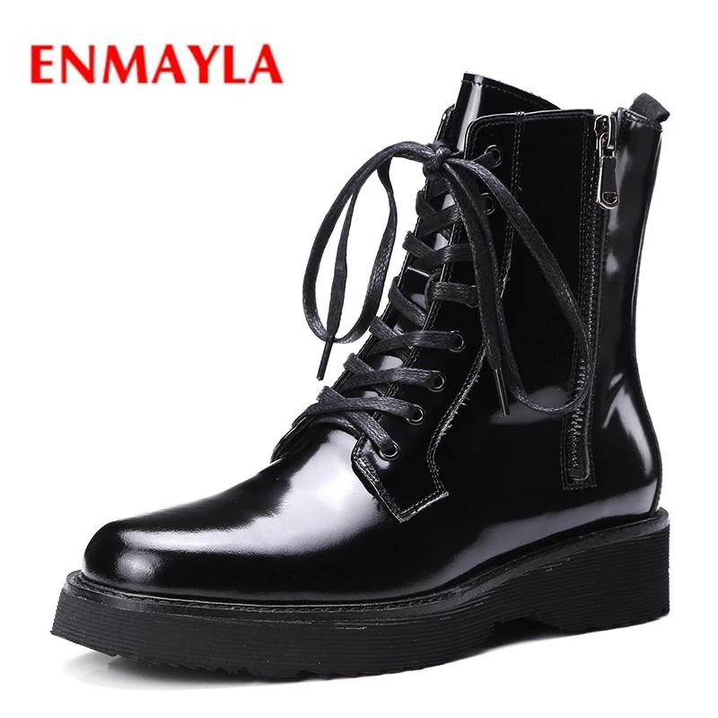 ENMAYLA/Плоская подошва, круглый носок молния женские ботильоны кросс-ботинки на шнуровке женские размеры 34–39 ZYL1389