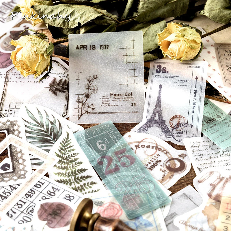 

Vintage Label Ticket/Plants/Moon/Number/Week Decorative Paper Sticker Diary Journal Writable Paper Scrapbooking Label Stickers