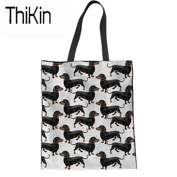 

THIKIN Canvas Handbag Fashion Shoulder Bag for Teenager Girls Shopping Tote Bag Cute Dachshunds Print Ladies Hand Bags Beach Bag