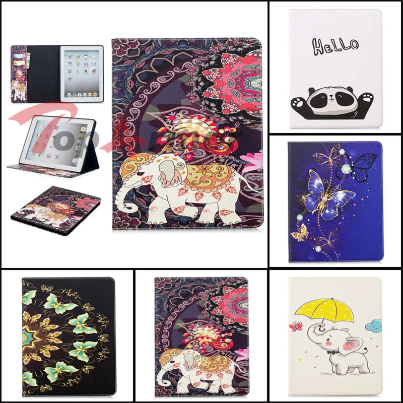 

5 styles Elephant butterfly pattern PU Leather Cover For Apple iPad 2 3 4 Smart Tablet Case For iPad 2 3 4 Stent Anti skid Bags