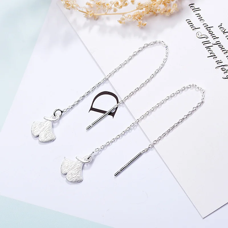 Ginkgo leaf ear line 100% 925 Sterling silver Jewelry fashion Hypoallergenic dangle earrings for women girl gift silver earrings