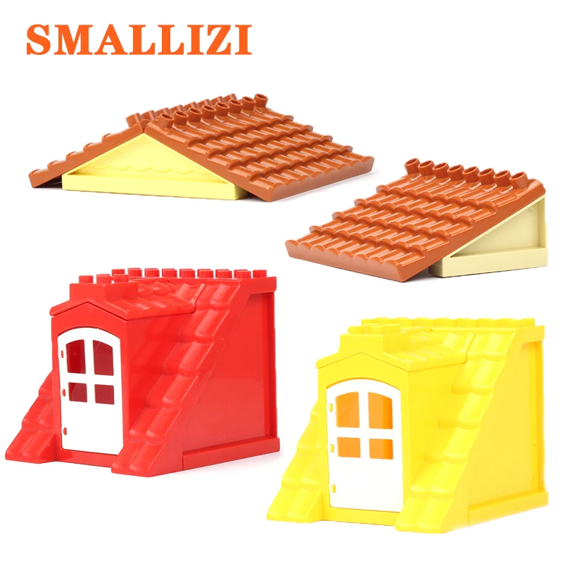 

Big Size Diy Building Blocks Housetop Bricks Big Particle Brick Compatible with Duplo City House Roof Assemble Accessory Toys