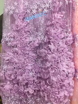 

Latest design 3d flower French Lace Fabric best Quality David-81432 embroidered African Tulle Lace Fabric