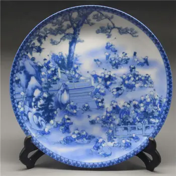 

Chinese Blue and white Porcelain painted hundred child Plate Qianlong Mark