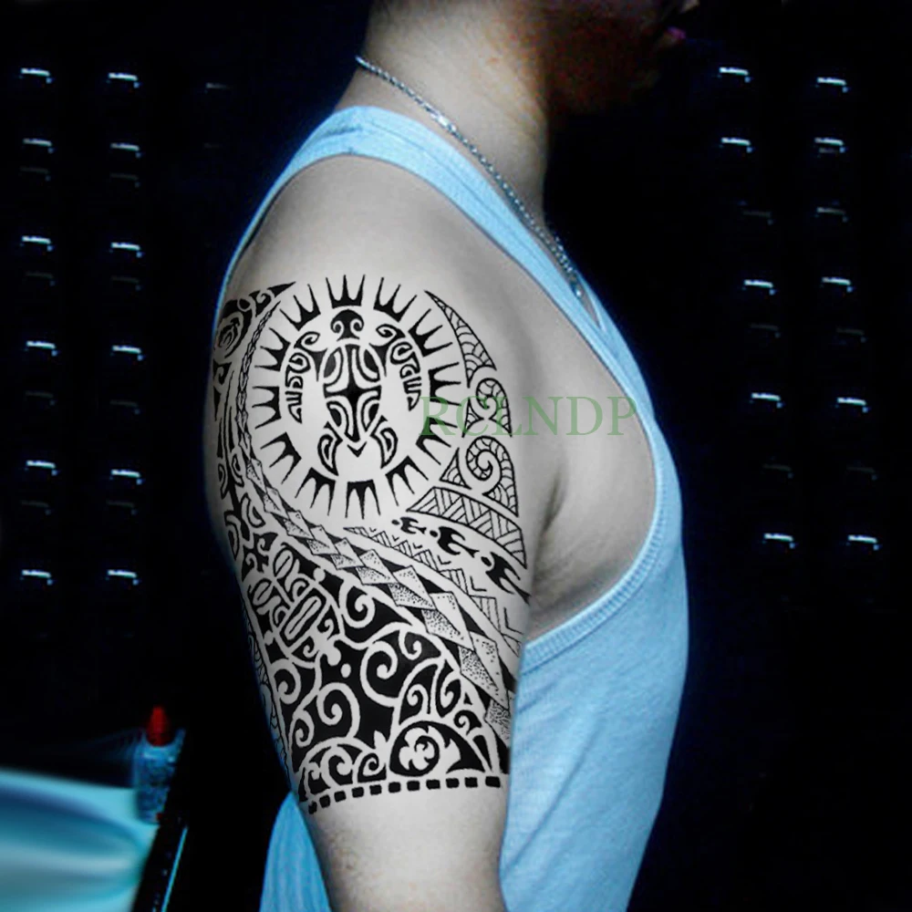 Waterproof Tribal Totem Temporary Tattoo Stickers for Women and Men - Big Size for Back, Leg, Arm, Belly - Fake Flash Tattoos on Body image 3
