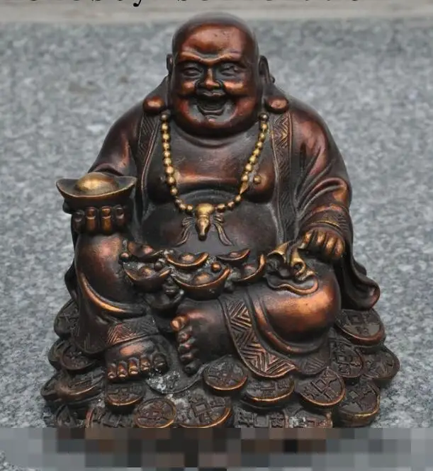 

S4583 tibet buddhism bronze happy laugh Maitreya Buddha wealth yuanbao money statue