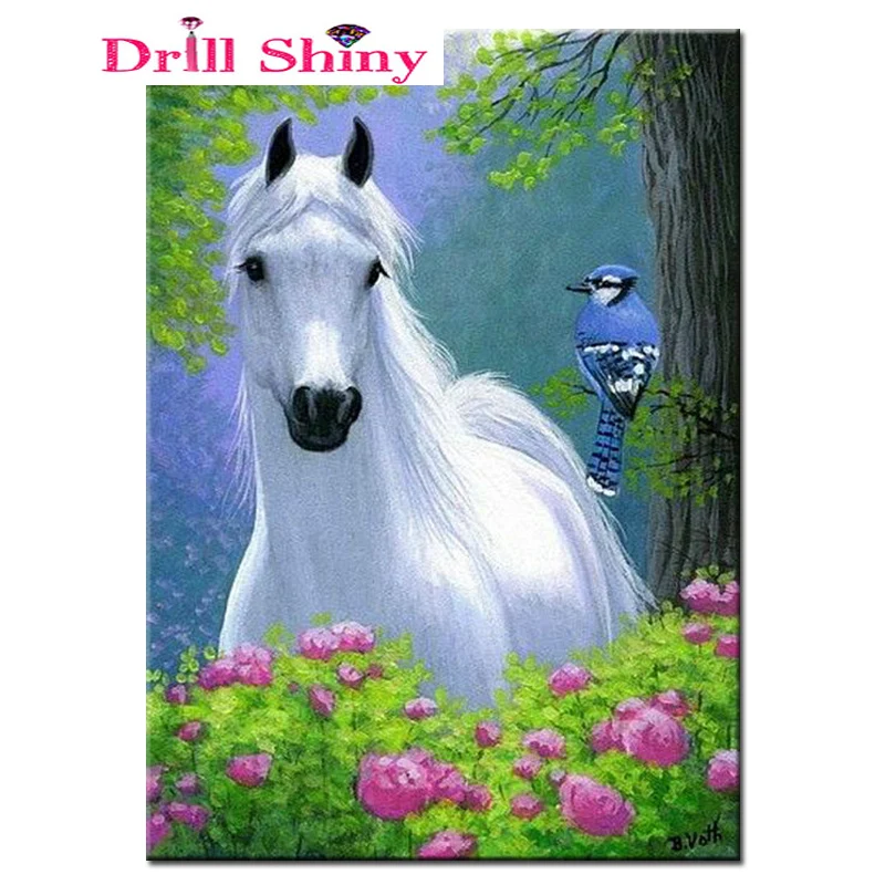

Full Area Highlight Diamond embroidery animal picture Needlework Diy Diamond Painting Cross Stitch white horse diamond mosaic