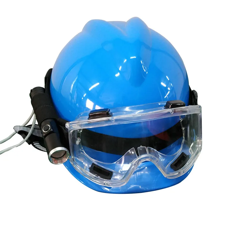 Пожарный шлем спасательные шлемы с фонариком и защитные очки аварийный тренировочный рабочий защитный жесткий головной убор - Цвет: Синий