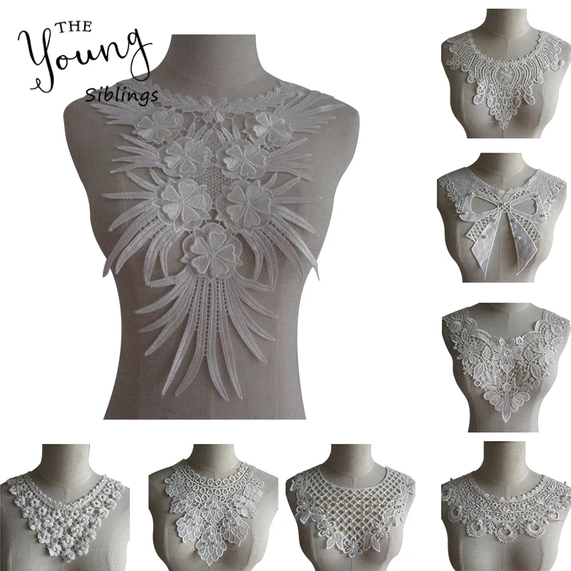 

New Arrival lace White Collar High Quality Fashion 3D Rhinestone Lace Collar Costume Beautiful Sewing Lace For Clothing