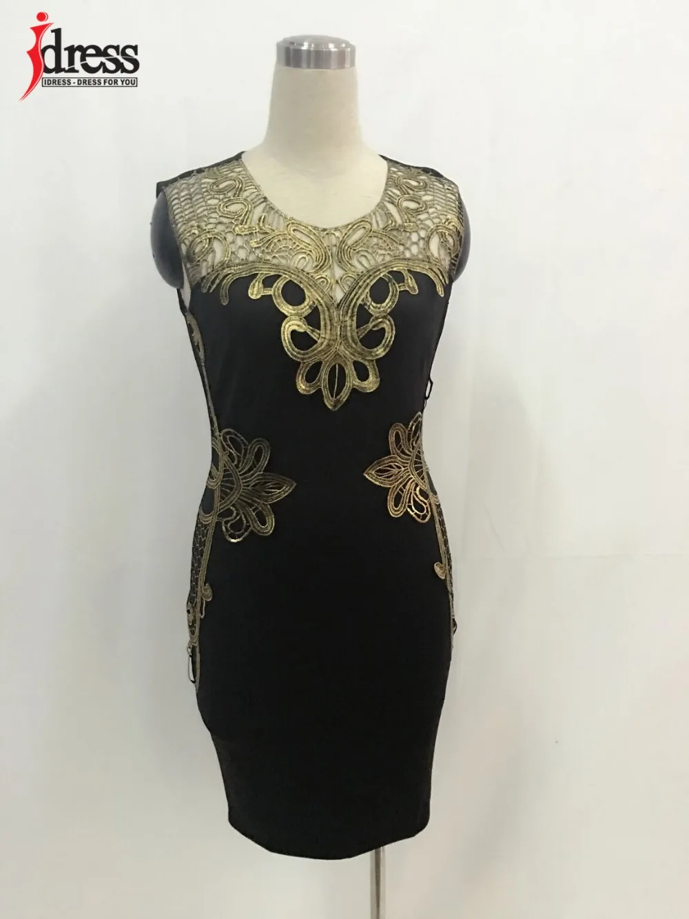 IDress Plus Size Women Clothing Bodycon Trendy Print Evening Dress for Women Golden Embroidered Dress Summer Women High Quality (1)