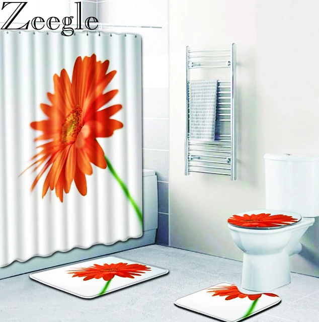 Flower Printed Toilet Mat, Floor Carpet Bathroom Waterproof Slip