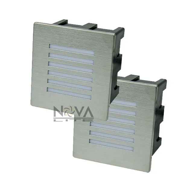 

2PCS AC230V IP54 1W stainless steel cover brushed silver flat louver square wall led foot lamp recessed