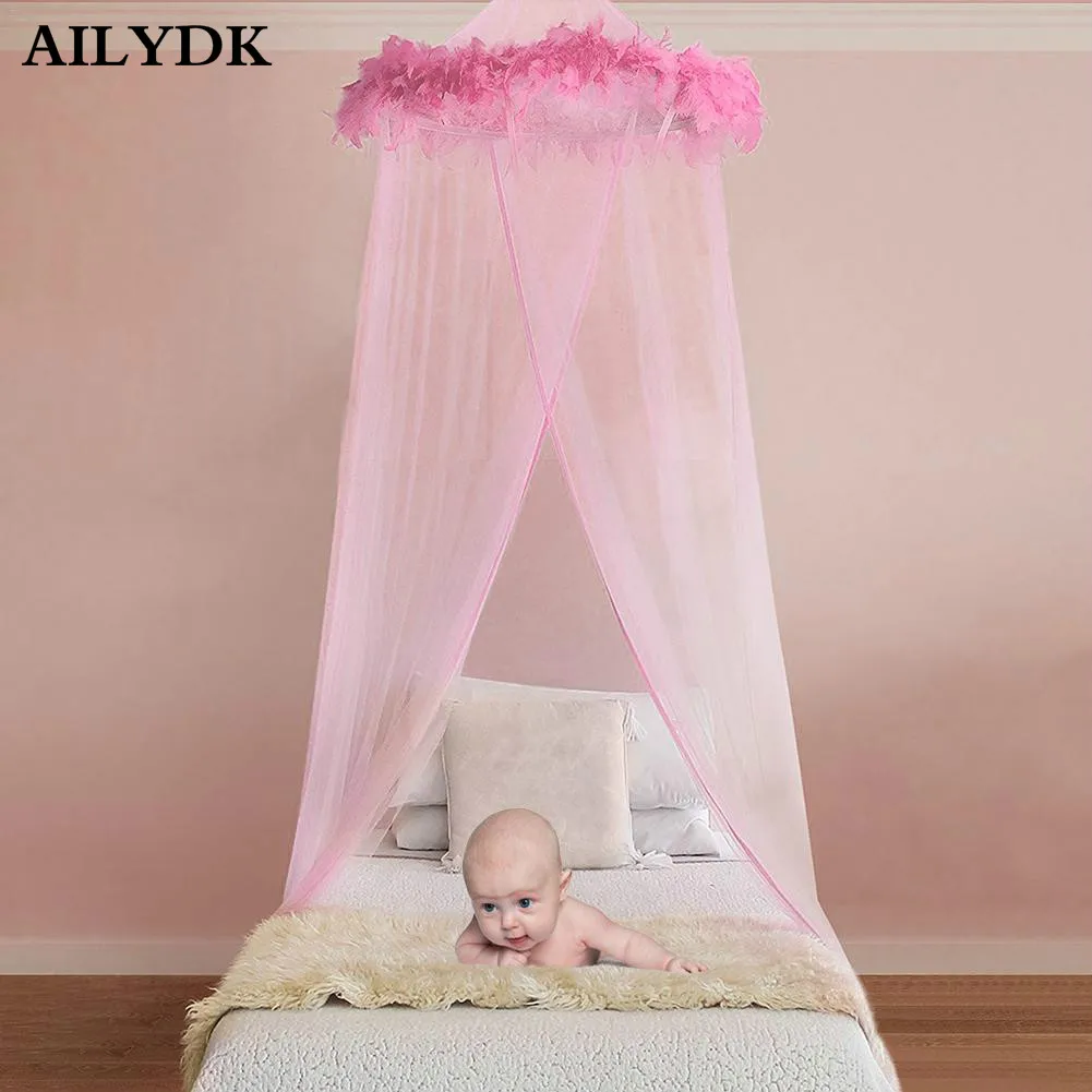 Pink Fur Baby Canopy Dome Bedding Princess Crib Mosquito Net Kids Baby Bed Canopy Tent Curtain Girls Room Decoration Canopy Baby