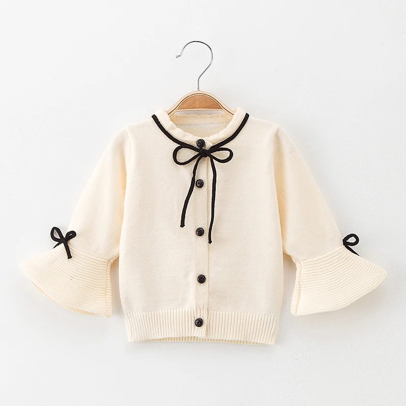 Loose Sleeve Girls Sweater Out Wear Solid Baby Cardigan White Blouse ...