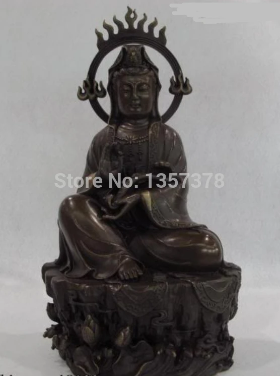 

shitou 00297 12 Chinese Pure Bronze Copper Avalokitesvara Lotus RuYi Kwan-yin GuanYin statue discount 30% (C0324)