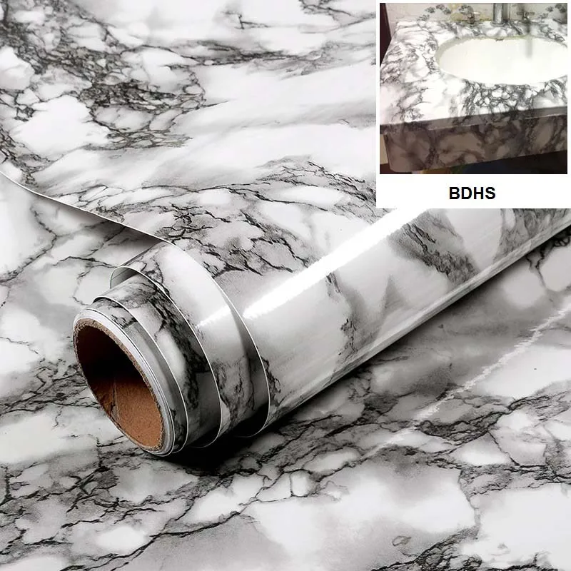 Thicking ПВХ водонепроницаемый серый белый черный мрамор самоклеющиеся обои для кухни гостиной контактная бумага - Цвет: BDHS