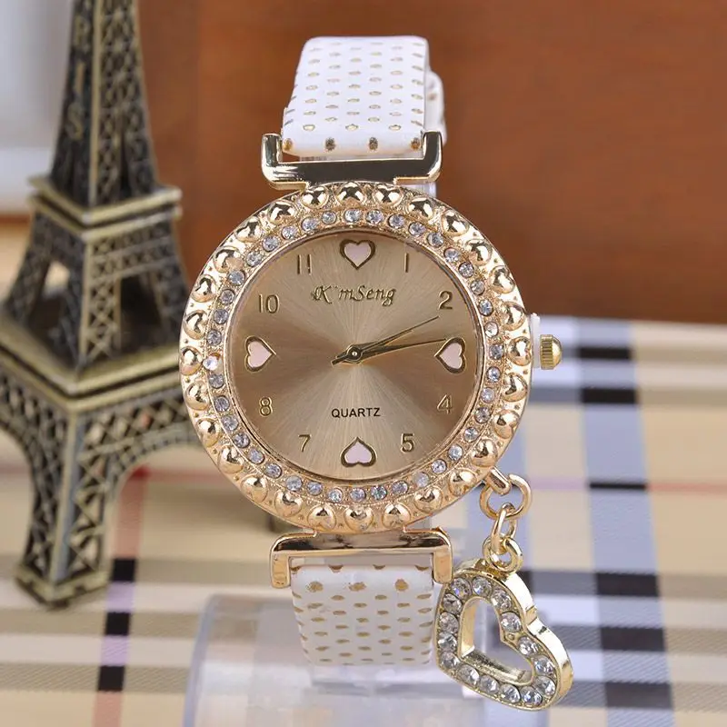 Женские часы кулон в виде сердца со стразами Relojes Mujer кожаные кварцевые Relogio Feminino