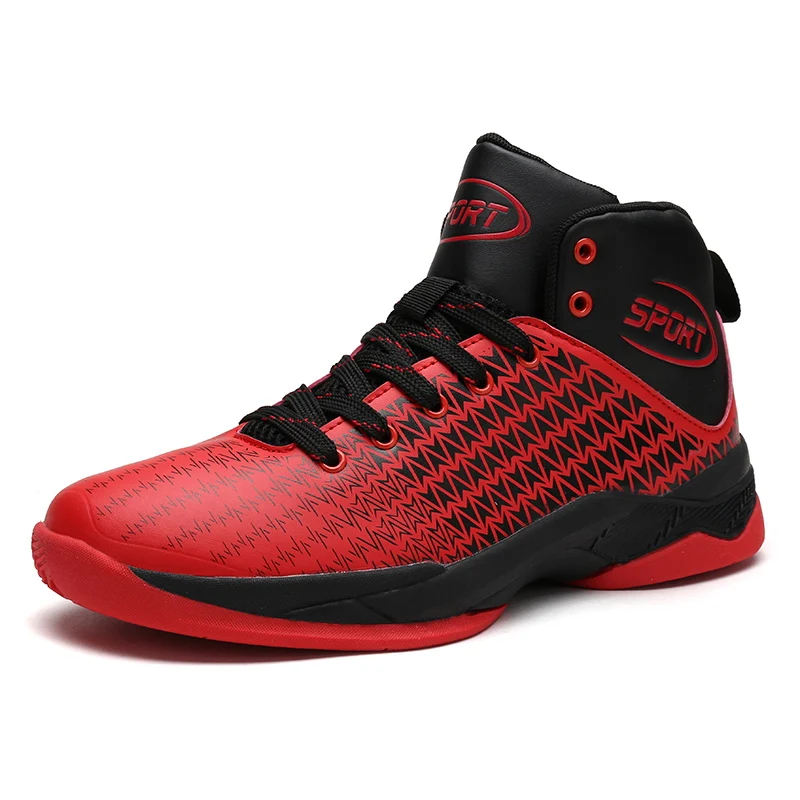 

Sufei Newest Men Basketball Shoes High Ankle Black Red Lifestyle Comfortable Cushioning Outdoor SportTraining Sneakers