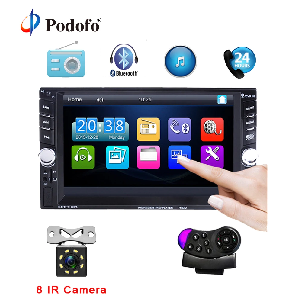 Podofo 2 din Car Radio MP5 Player 7652D Stereo Autoradio 6 6 HD Touch Screen Bluetooth