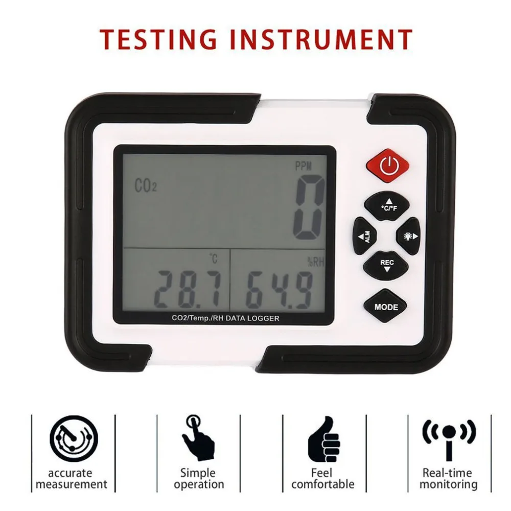 

Digital CO2 meter monitor Carbon Dioxide Detector Temperature Humidity Meter tester gas analyzer Date Time