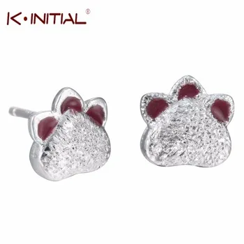1pair Cute 925 Bear Cat Paw Stud Earrings Animal Panda Paws Print Studs Earrings Decoupage Round Dog Paw Earring Bijoux Jewelry