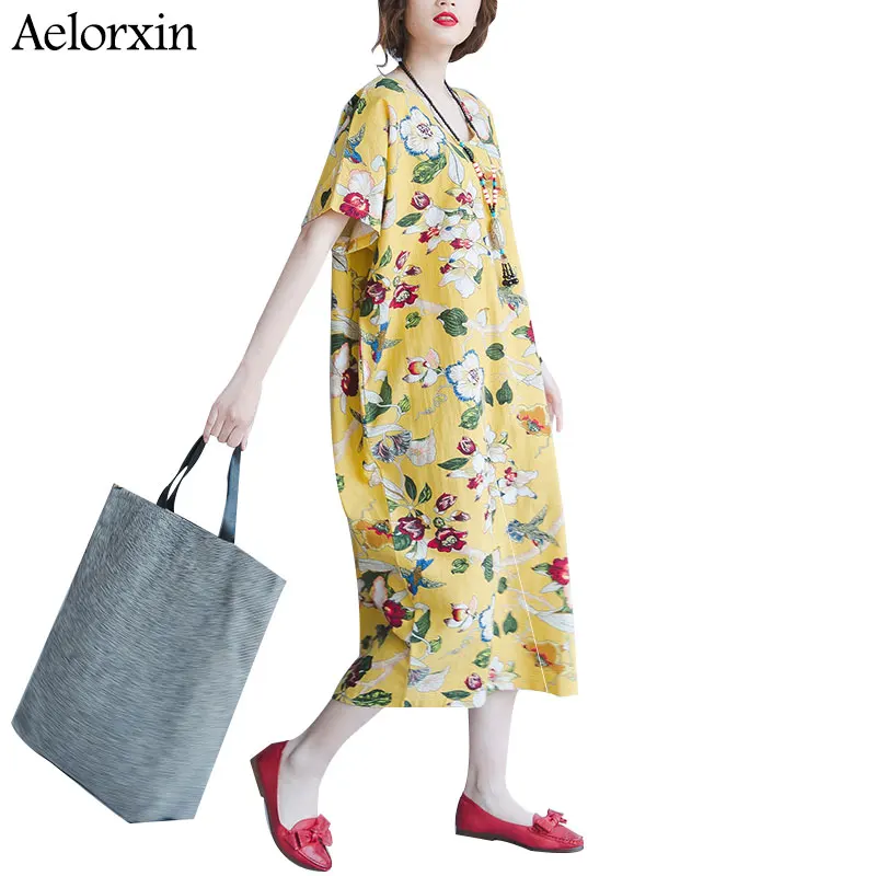 Aelorxin 2019 летнее платье для женщин свободное хлопковое льняное винтажное