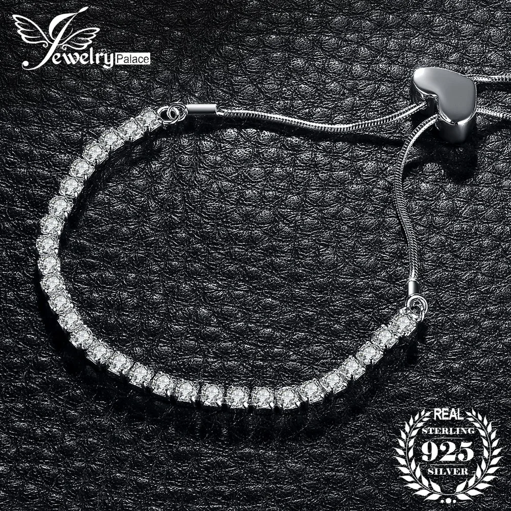 

JewelryPalace Infinity Heart Round Cubic Zircon Adjustable Women Blacelets & Bangles 925 Sterling Silver Trendy Jewelry For Her