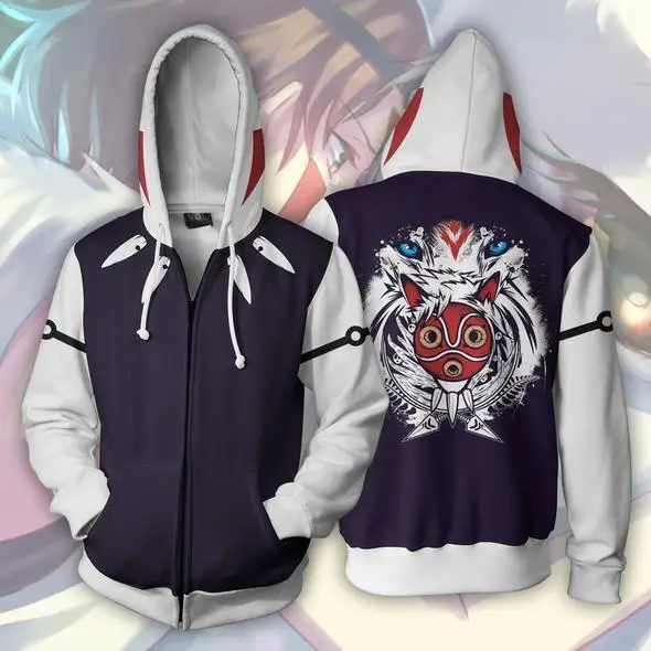 

Japanese Anime Princess Mononoke Costume Hoodies Zipper Clothing hooded sweatshirt Clothing hoodie Coat Jacket Tops Plus Size