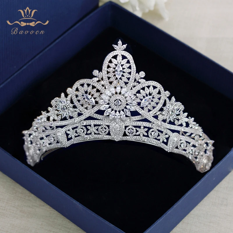 

Full Zircon Crystal Tiaras Crowns for Brides Silver Wedding Hairbands Royal Princess Evening Hair Jewelry Wedding Accessories