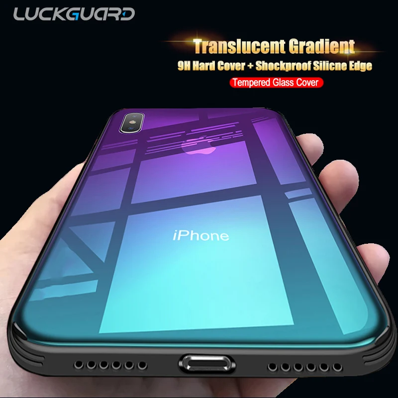 

LuckGuard Tempered Glass Case For iPhone 7 7Plus 6 6S 6Plus Case Luxury Gradient Protective Cover For iphone X iphone 8 8 Plus