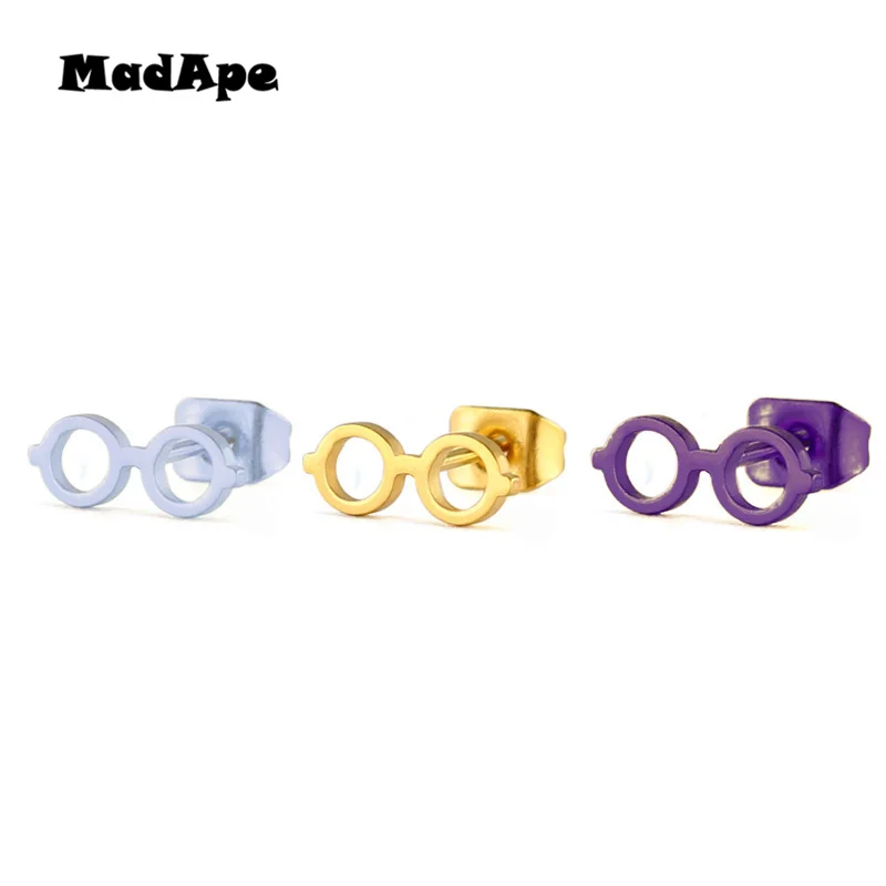 

MadApe Cute Glasses Earrings 2019 Trendy Women Gold Color Stud Earrings Stainless Steel For Girl Earrings Fashion Jewelry