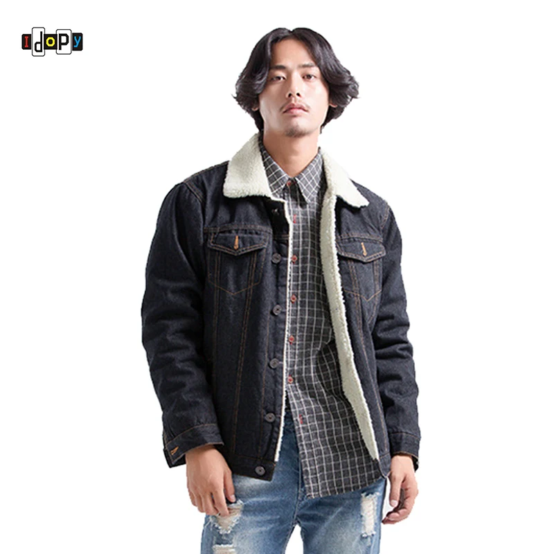 

Idopy Winter Fleece Lined Jean Denim Trucker Jacket Jeans Coat For Male Thermal Coat Outwear Blazer