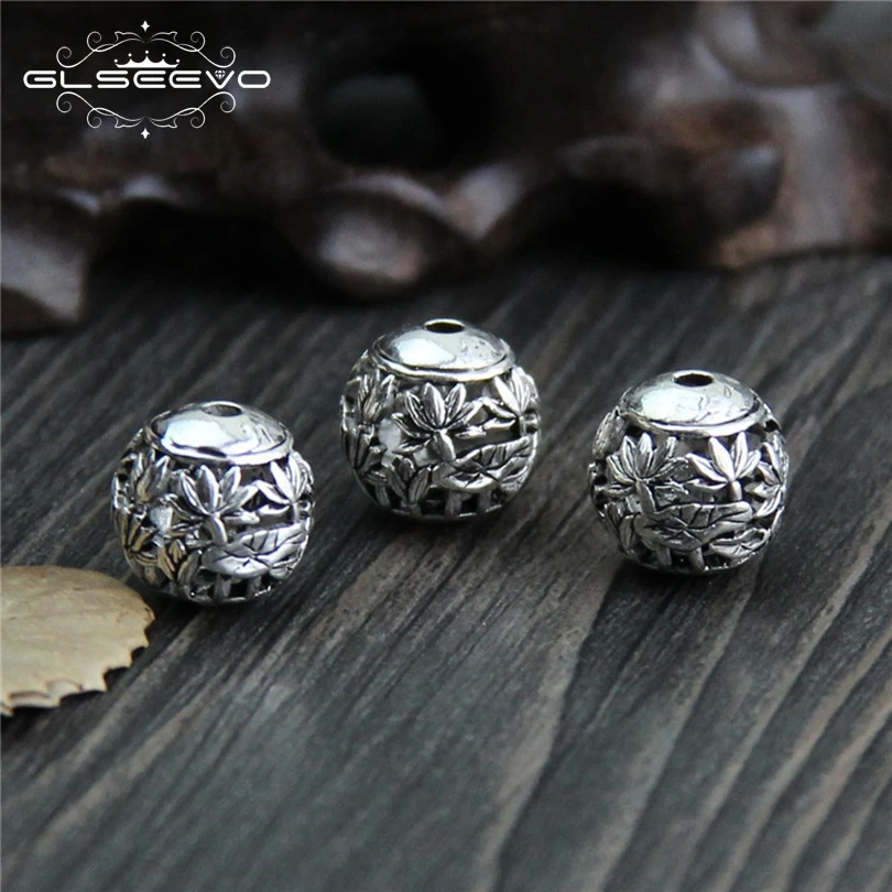

2pcs Vintage 925 Sterling Silver Beads Engrave Lotus Flower Leaf Beads DIY Bracelet Necklace Bangle Spacer Beads XA0521