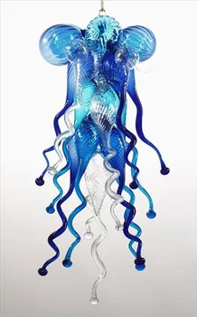 

Popular Cheap and Small Blown Glass Chandelier Lightings LED Light Source Blue and Clear Color Cottage Decorative Chandelier