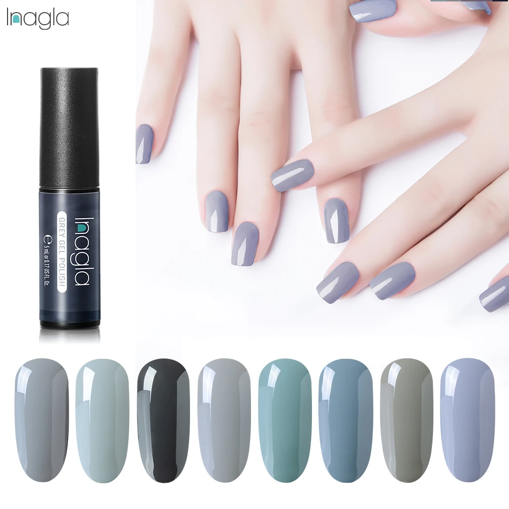 

Inagla Grey Color Nails Gel Polish Base Top Coat Soak Off UV Gel Hybrid Nail Art Gellak Enamel Semi Permanent