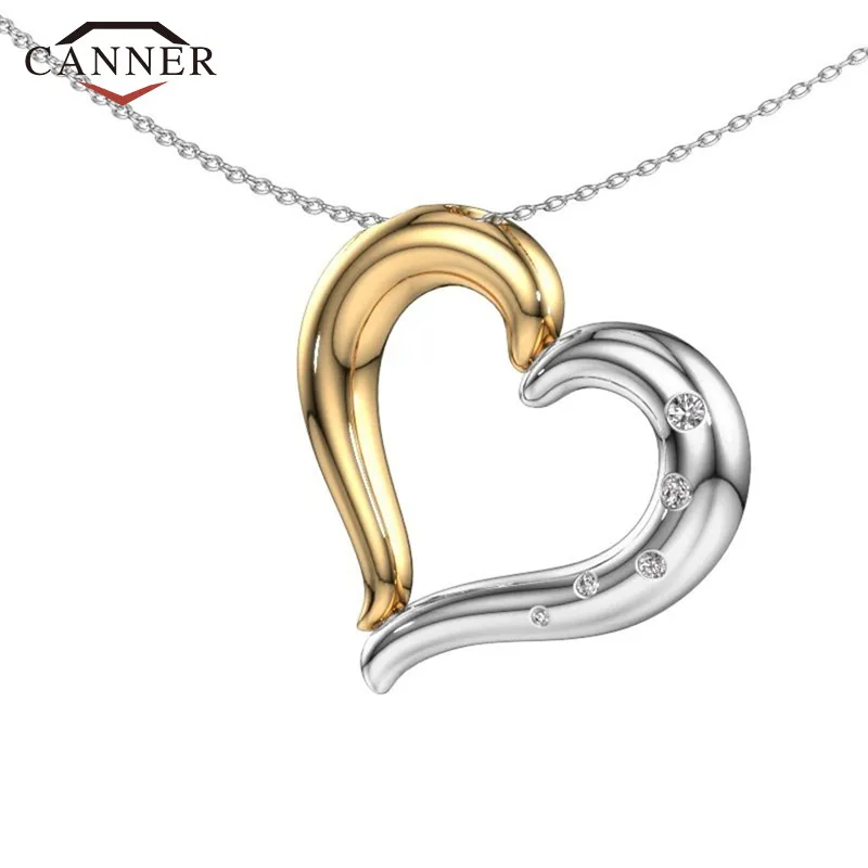 Simple Temperament Gold Silver Double Color Heart Pendant Necklace Women Charm Jewelry Chain Zircon Choker TH