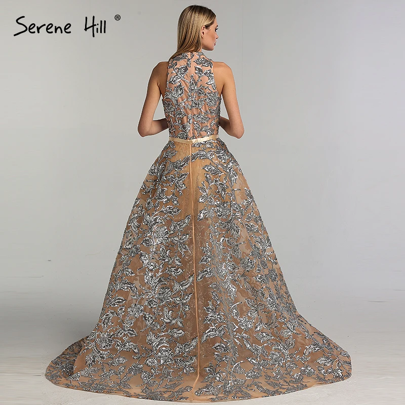 Обнаженные серебряные блестящие винтажные вечерние платья с лямкой на шее роскошные сексуальные вечерние платья без рукавов Serene Хилл BLA60877