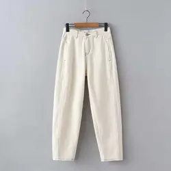 KZ881 Новый краткое сплошной цвет линии нитки деко кремовый цвет женские джинсовые брюки повседневное матч все джинсы для женщин мотобрюки